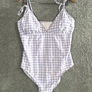 Kona Sol Shoulder Tie Gingham Medium Coverage One Piece Swimsuit Cottagecore